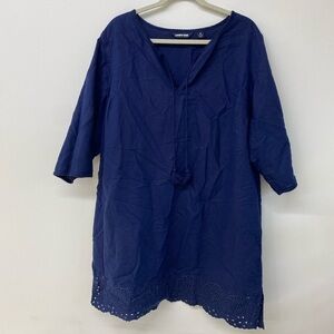 Lands end  Navy Linen Blend Cotton Mid Sleeve dress